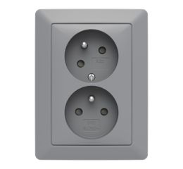 Zoni® zásuvka dvojnásobná s clonkami a natočenou dutinou 5513T-C02357 141 šedá/bílá ABB