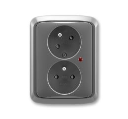 Tango® zásuvka dvojnásobná s ochrannými kolíky, natočenou dutinou, přepěťovou ochranou, bezšroubové svorky 5593A-C02357 S2 kouřová šedá ABB