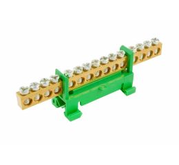 Můstek PE 15 (svorkovnice 15x16mm2), nekrytý IP00, zelený, 63A, na DIN 1000010 eleman