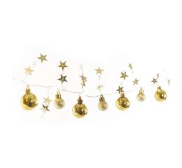 Girlanda vánoční LED, zlaté koule s hvězdami, délka 1,9m, napájení 2xAA baterie, časovač, EMOS DCGW11