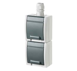 ATLAS IP65 Zásuvka 2x 2P+PE SCHUKO, 2-násobná svislá s vývodkou M20, na povrch, šedá typ 1