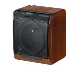 GALATEA IP44 Zásuvka 2P+PE (hnědá / průhledné víčko) typ 5321-05 famatel