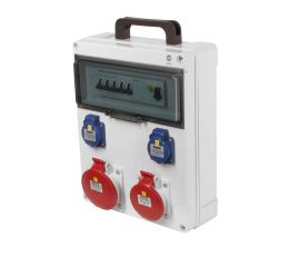 Zásuvková skříň přenosná IP54 2x230V/16A, 1x400V/16A/5p, 1x400V/32A/5p s jistěním 2xPL6-B16/1, 1xPL6-B16/3 a proudovým chráničem PF6-40/4/003-A 340x270x120mm Famatel ZSF20101000.1 /5813