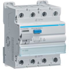 Proudový chránič 25A, CDA625D 25A/4/0,03A 30mA A 10kA čtyřpólový 10kA Hager CDA625D