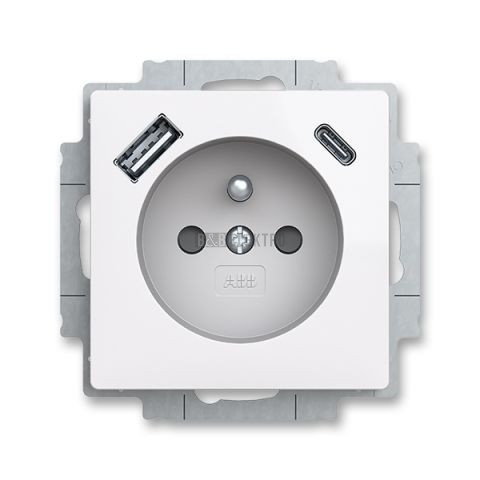 Zoni® zásuvka jednonásobná s kolíkem, clonkami a nabíjením USB-A, USB-C 5569T-A32357 500 bílá ABB