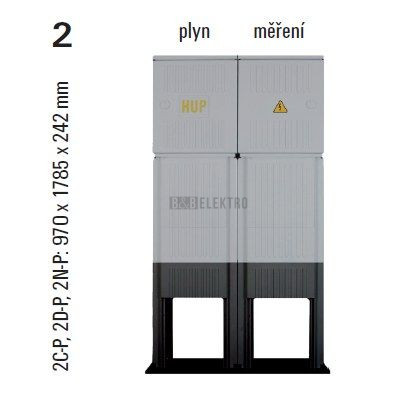 Sestava HELGA 2C-P (APZ+ER212) plynoměrová a elektroměrová skříň pro ČEZ, E.ON v pilíři