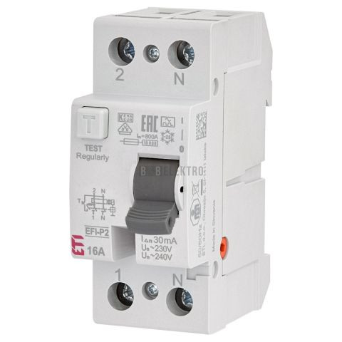 Proudový chránič 16A, EFI-P2 A 16/0,03 10kA 30mA A dvoupólový ETI 002061110