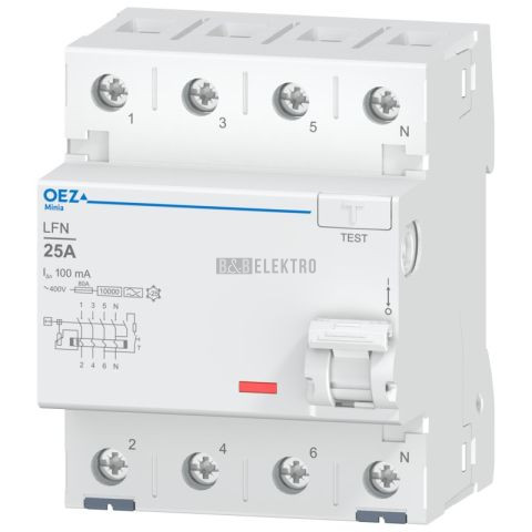 Proudový chránič 25A, LFN-25-4-100A 100mA A čtyřpólový OEZ:42455