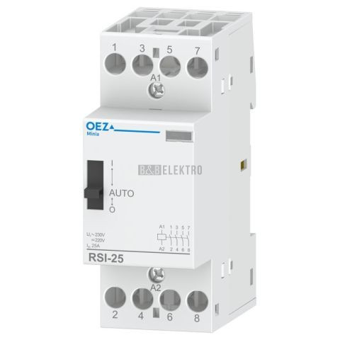 Instalační stykač 25A RSI-25-40-X230-M 4NO 230V AC/DC s manuálním ovládáním OEZ:43166
